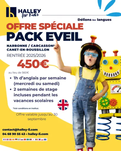 Promotion cours anglais enfant 3 à 10 ans à Canet-en-Roussillon, Canet-en-Roussillon, Halley